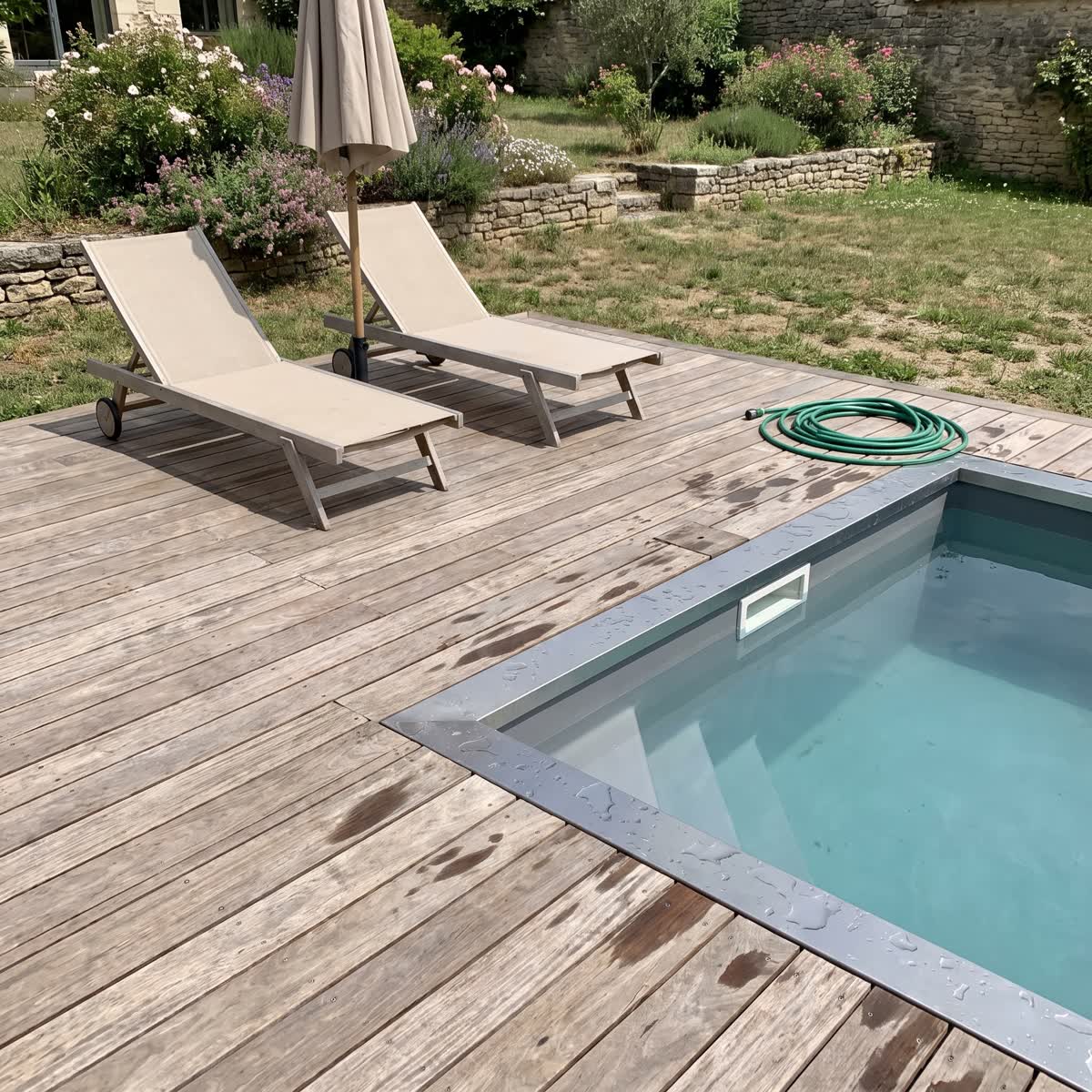 Piscine container avec terrasse et deck intégré